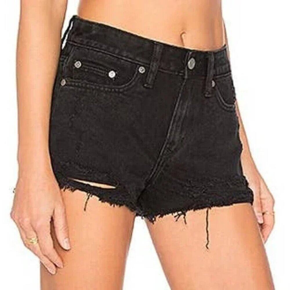 Lovers + Friends Jack Hi Rise Black Distressed Denim Shorts 29